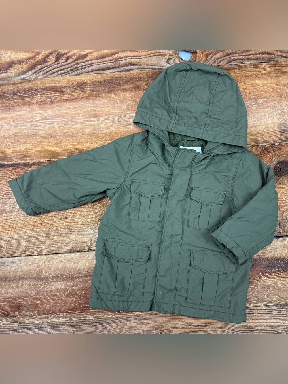 Old Navy Olive Green Hooded Kids Utility Raincoat